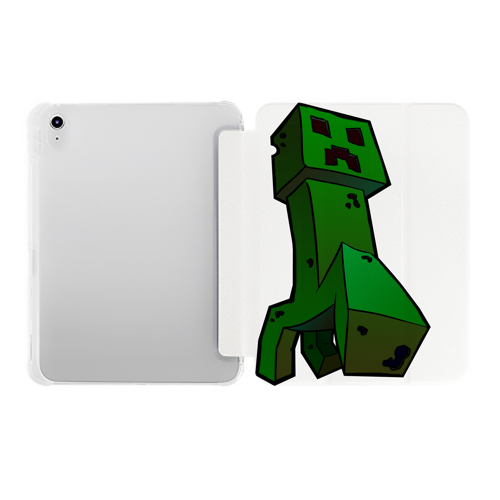 （画像用） マインクラフト ブロックの世界 Minecraft MC Block world IPad ケース ペン収納付き 三つ折りスタンド PUレザー×シリコン 対応機種9.5/10.5/10.9インチ